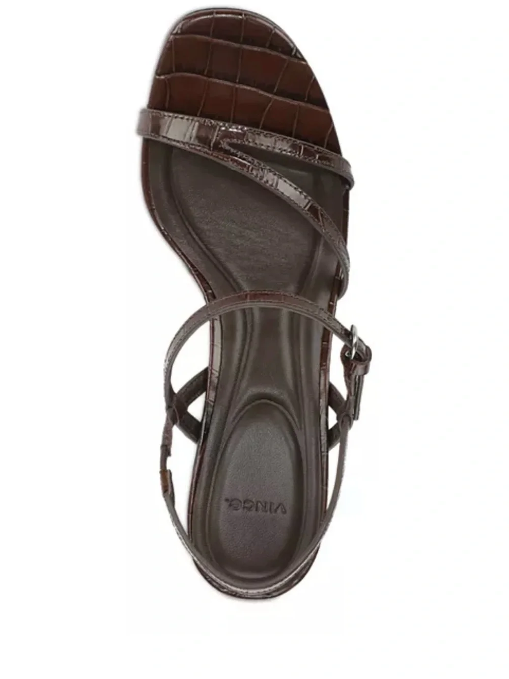 Vince Marcela Women’s Brown Croc Embossed Strappy Block Mid Heel Sandal NEW